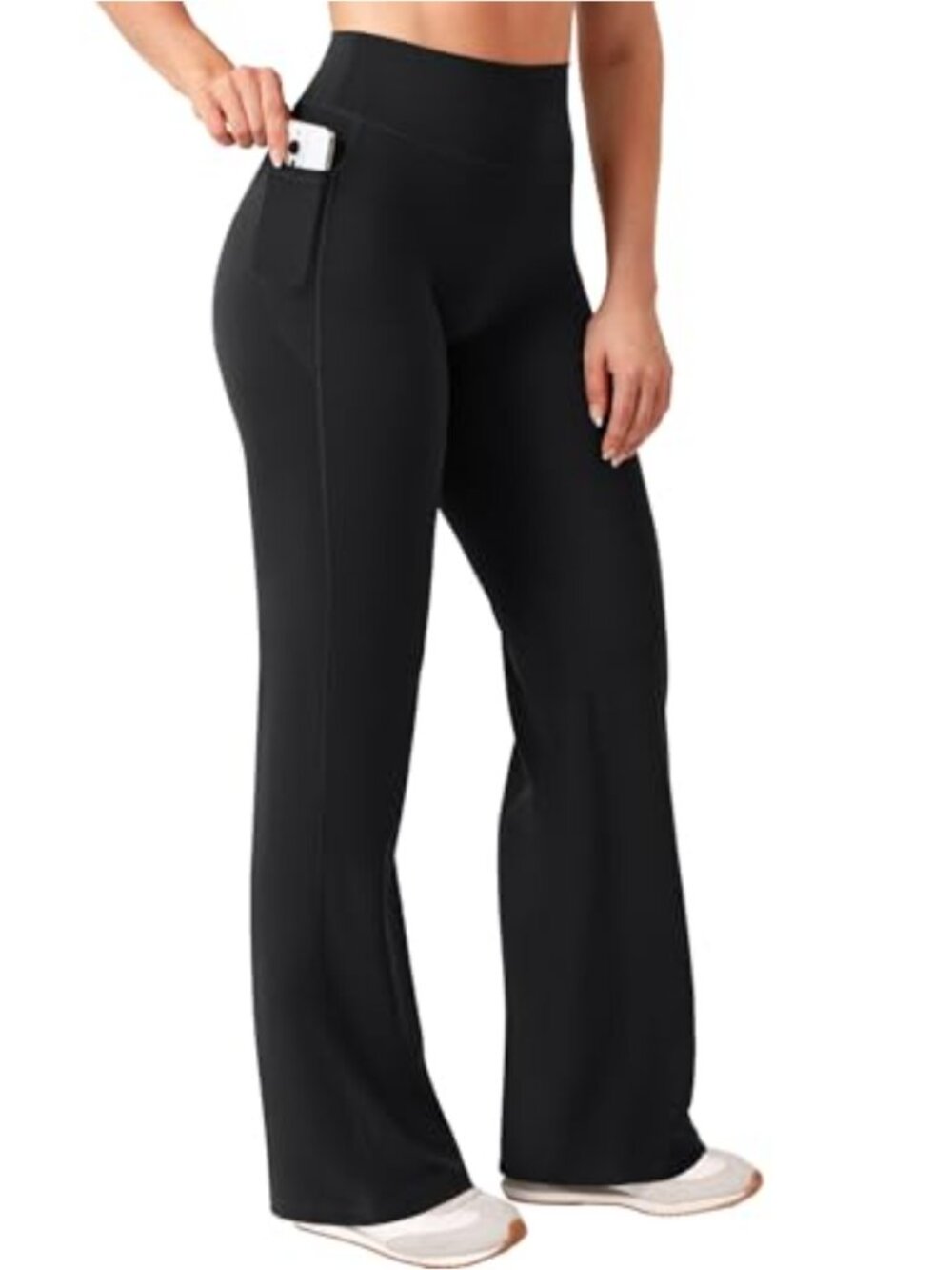 High Waist Wide Leg Yoga Pants with Pockets No Front Seam Buttery Soft Nylon